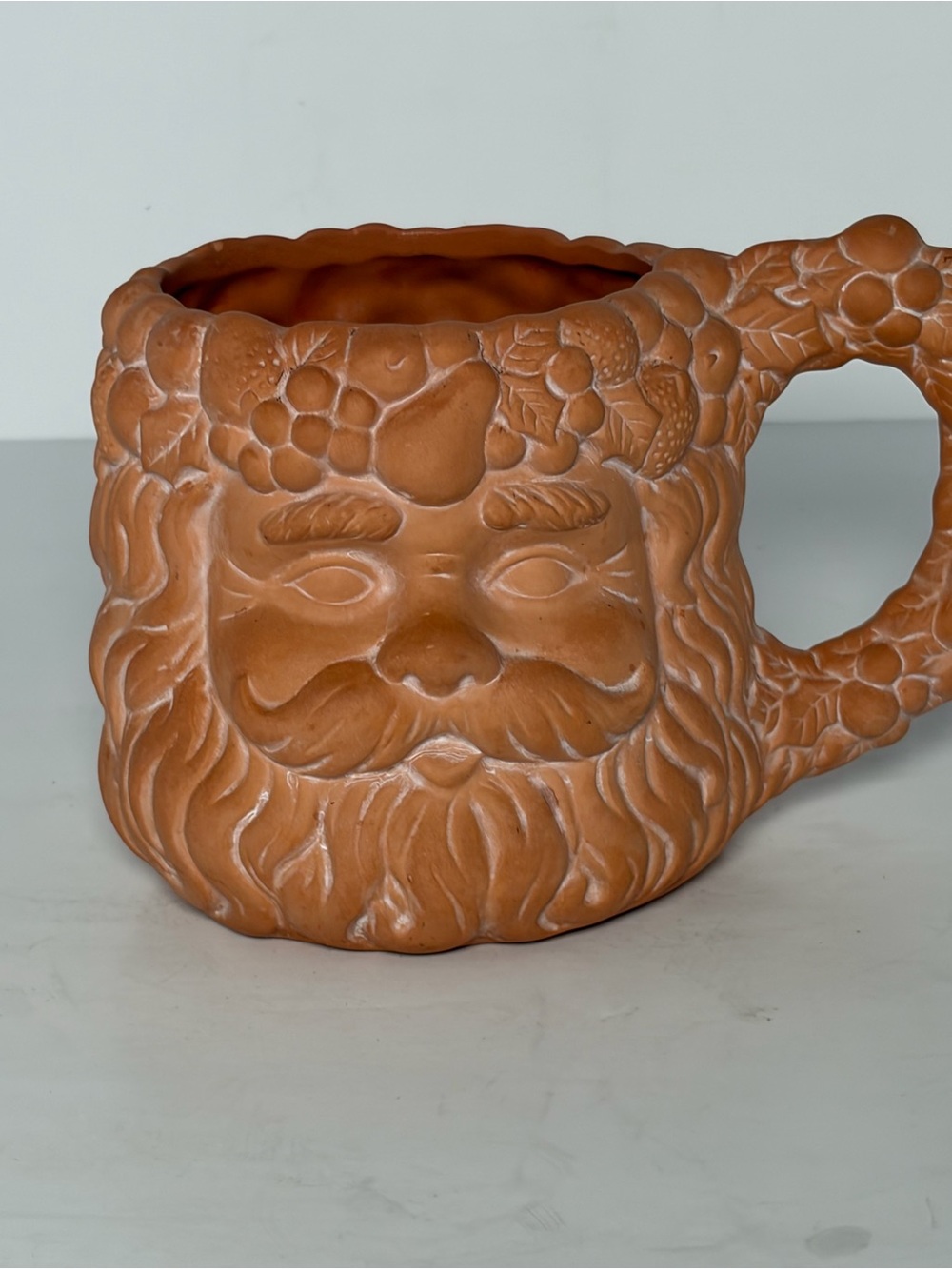 Terracotta Bacchus Mug, Roman God of Wine Character Jug, Mold Mark 291 Vintage